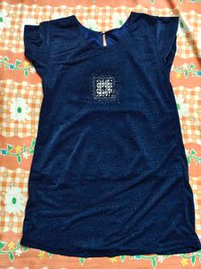 Chic Embellished Navy Blue T-Shirt