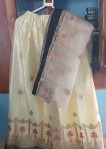 Cream &amp; Gold Embroidered Skirt with duppata