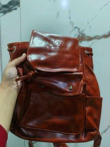 Brown leather backpack