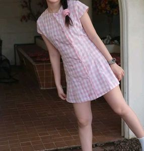 y2k Cute Pink Plaid Mini Dress