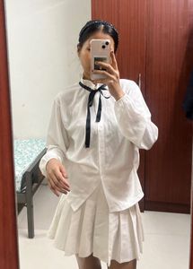 White Bow Tie Blouse