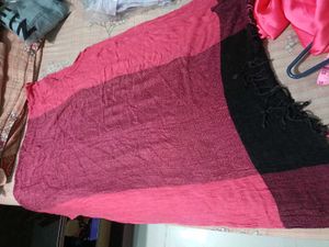 Pink &amp; Black Fringed Dupatta