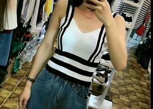 Shein Striped White and Black Crop Top