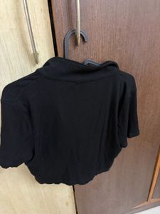 NA-KD Black EcoVero Ribbed Cropped Top