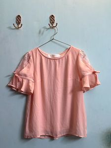 New Peach Lace Sleeve Top