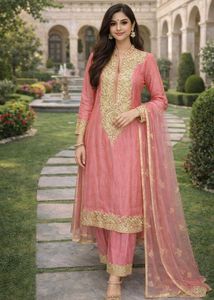 Elegant Pink & Gold Embroidered Kurta Set