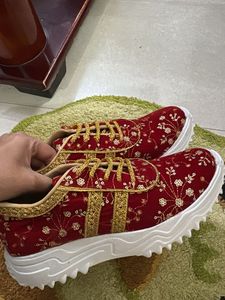 Embroidered Red Velvet Sneakers