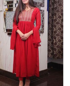 Elegant Red Kurta with Gold Embroidery