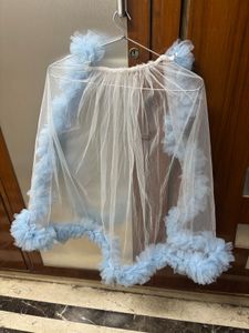 Baby Blue Ruffle Party Dress with a trail