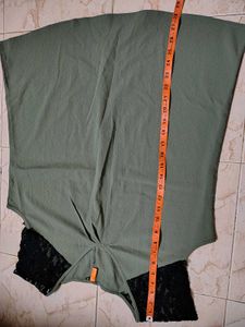 Olive Green Top with Black Lace Accents