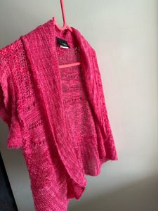 Chic Pink Open Front Knit Cardigan