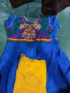 Embroidered Blue Kurta with Yellow Palazzo