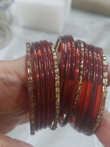 Red Glass Bangles with Golden Accent