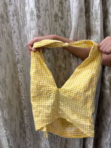 Cute Yellow Gingham Crop Top