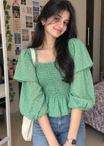 Smocked Square Neck Puff Sleeve Top