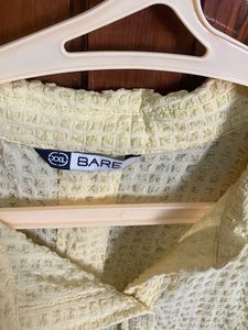 Light Yellow Waffle Knit Button-Up Top