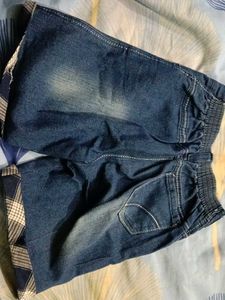 Denim Shorts with Plaid Cuffs