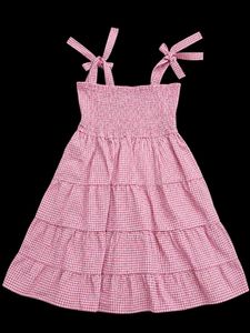 Pink Gingham Checkered Tiered Mini Dress