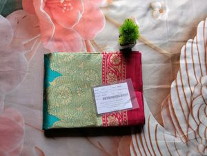 Elegant Turquoise Blue Floral Woven Saree with Mag