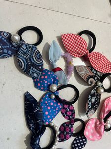 Cute Hair Ties with Bows &amp; Pearls set 9