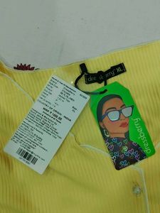 Yellow Ribbed Button-Up Top