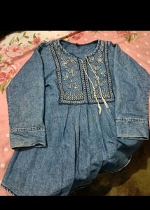 Denim Blue Embroidered short kurti