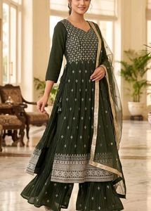 Elegant Olive Green Naira Kurta Set with Dupatta