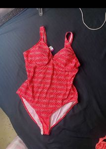 Red Patterned One-Piece Swimsuit (Padded)