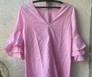 Zara Pink Ruffle Shift Dress (Made In Morocco)