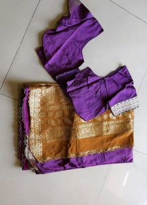 Purple Saree with Gold Border