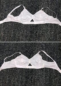 Round Stitch Cotton Bra (Cream &amp; White)