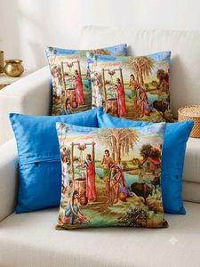 Vibrant Indian Village Scene Pillow CoversSet of 5