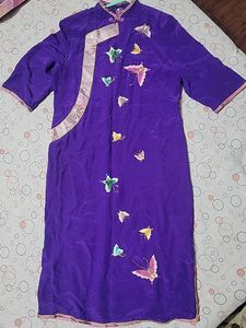 Purple Butterfly Embroidered Ethnic Gown