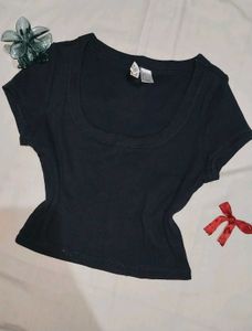 Blue Basic Crop Tee