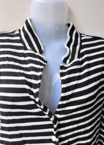 Striped Button-Up Short Sleeve Top