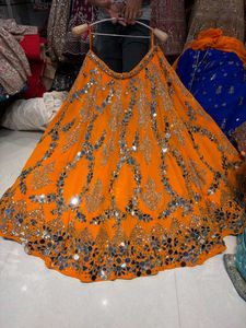 Stunning Orange Sequined Lehenga Set