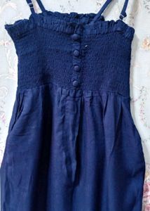Navy Blue Smocked Jumpsuit