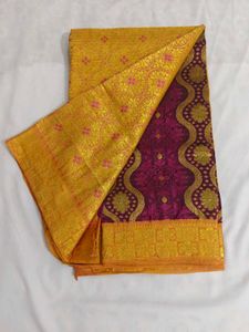 Elegant Yellow &amp; Magenta Brocade Saree