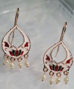 Elegant Enamel &amp; Pearl Drop Earrings