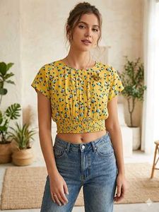 Vibrant Yellow Floral Smocked Top