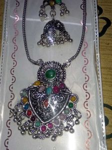 Oxidised Silver Necklace and Earring Set