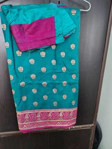 Elegant Teal & Pink Saree