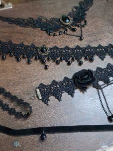 Gothic Black Lace Choker Necklace Set