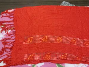 Vibrant Red Scarf with Unique Embellishments