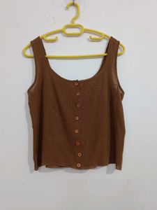 Brown Button-Up Knit Tank Top
