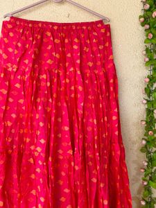 Red &amp; Gold Print Ethnic Skirt