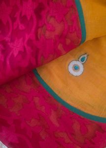 Vibrant Yellow &amp; Pink Saree