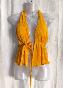 Yellow Halter Neck Peplum Top
