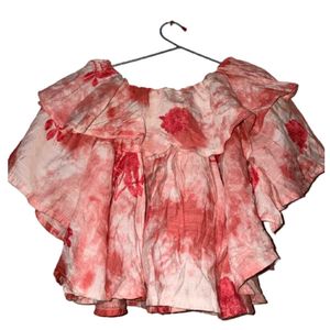SALE Floral pink bardot ruffle top