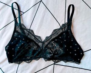 Black Lace Bralette with Delicate Chain Detail